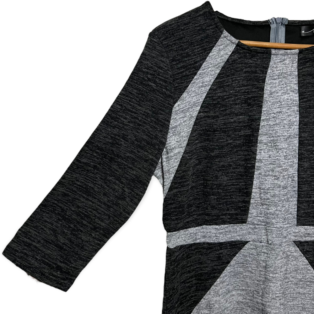 Neesha Women's Heathered Dark & Light Gray Knit Sweater Dress Round Neck Size L - Picture 5 of 14